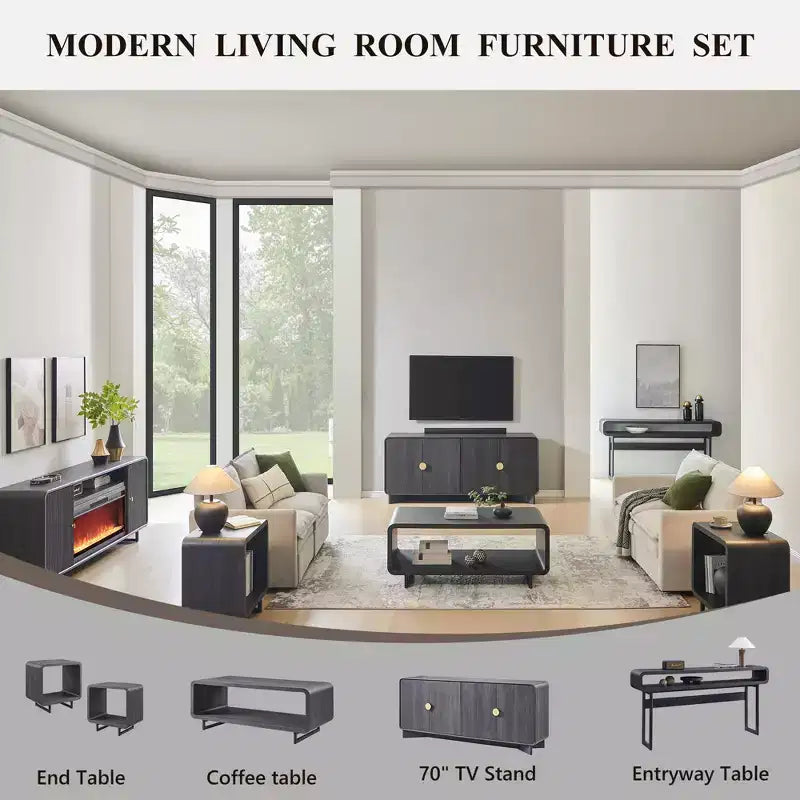 Meuble TV moderne de 70 po, centre de divertissement pour téléviseurs jusqu'à 80 po, console multimédia avec étagères réglables et grand espace de rangement