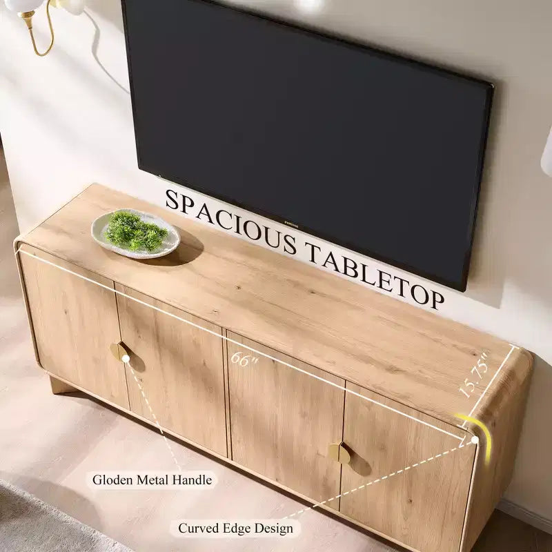 Meuble TV moderne de 70 po, centre de divertissement pour téléviseurs jusqu'à 80 po, console multimédia avec étagères réglables et grand espace de rangement