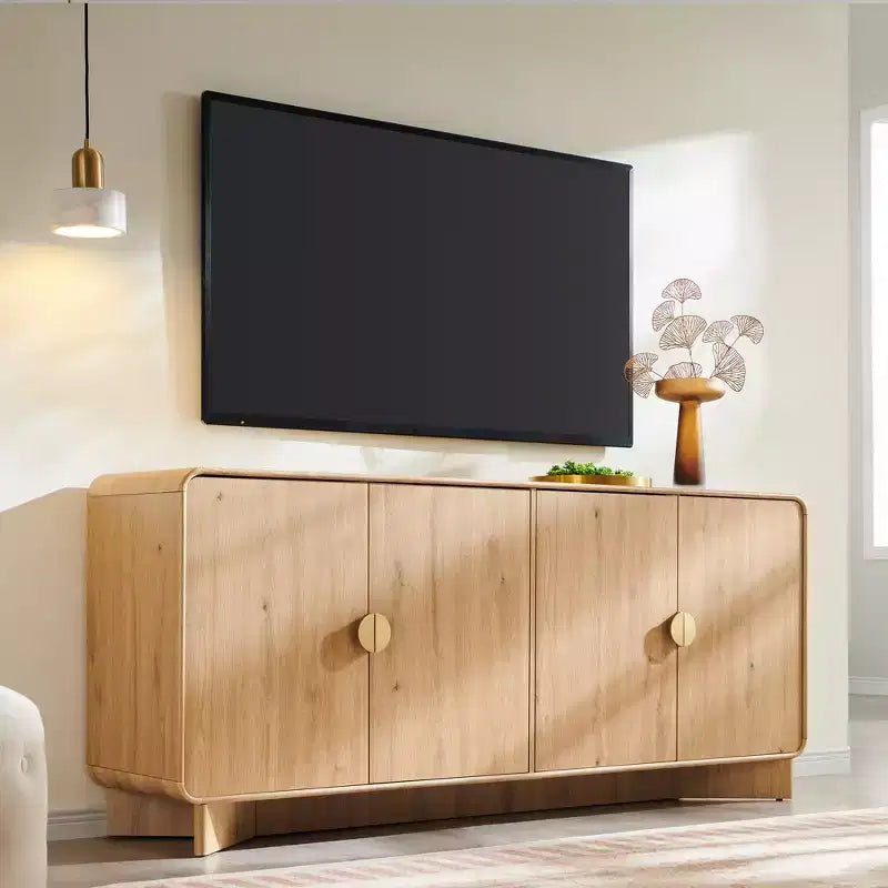 Meuble TV moderne de 70 po, centre de divertissement pour téléviseurs jusqu'à 80 po, console multimédia avec étagères réglables et grand espace de rangement