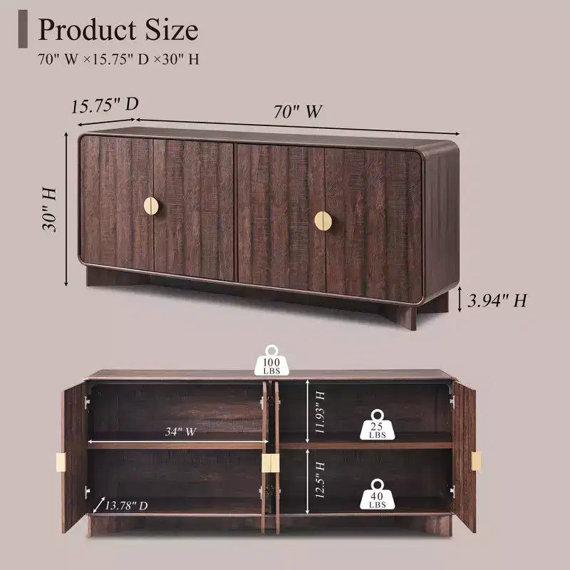 Meuble TV moderne de 70 po, centre de divertissement pour téléviseurs jusqu'à 80 po, console multimédia avec étagères réglables et grand espace de rangement
