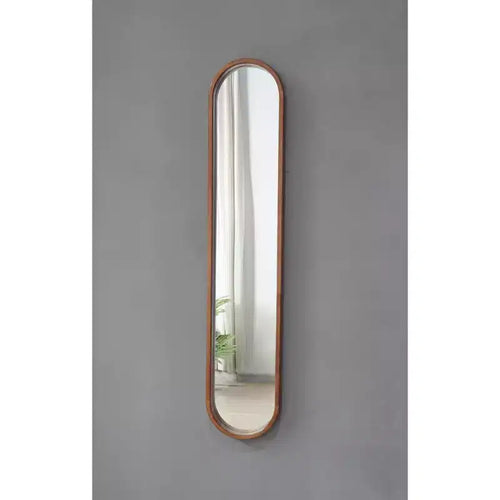 9.5 x 47.2 Inch Elongated Oval Wall Mirror with Brown Rubber Frame