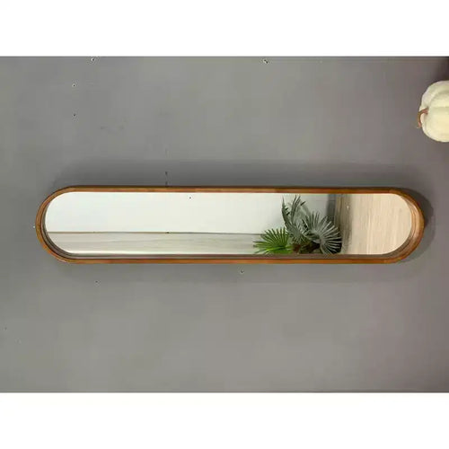 Miroir mural ovale allongé de 9,5 x 47,2 pouces avec cadre en caoutchouc marron