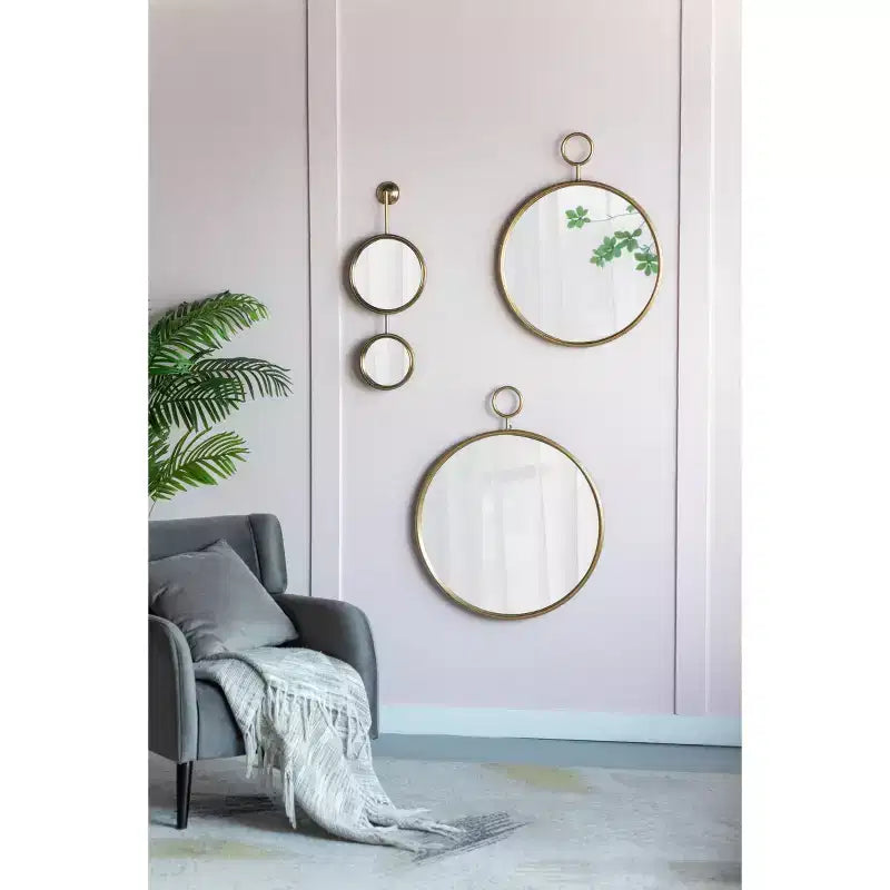 Miroir mural rond de 26 x 32 pouces avec cadre en métal doré