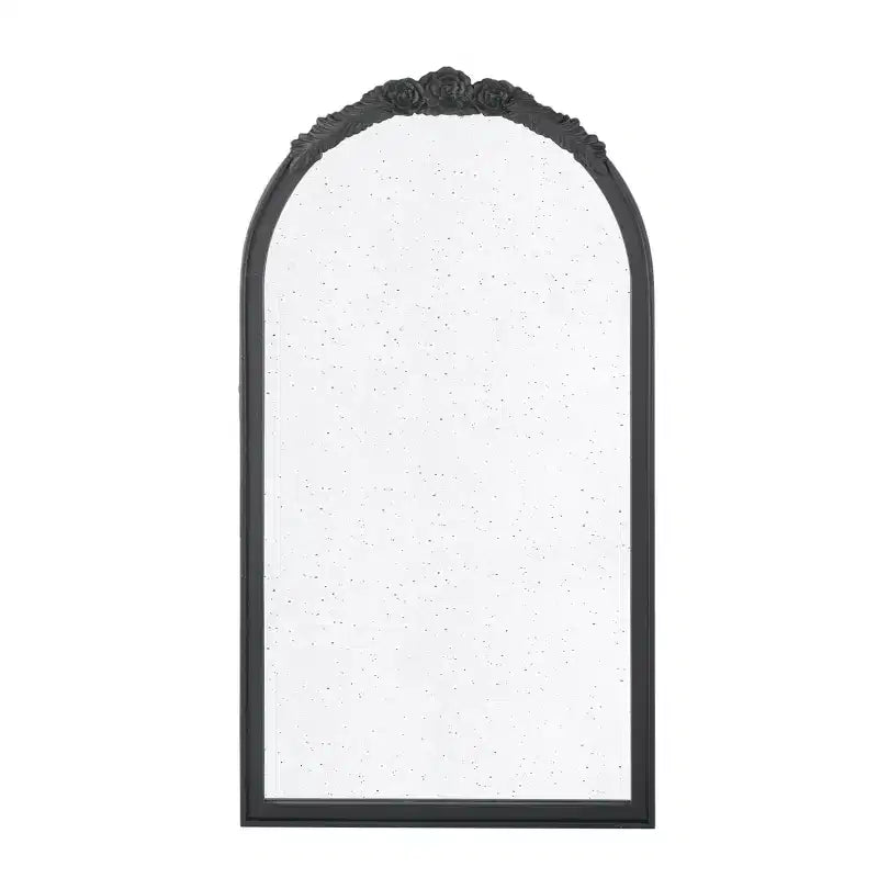 Miroir mural arqué sculpté à la main avec roses 23 x 42 pouces, cadre noir