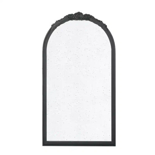 Miroir mural arqué sculpté à la main avec roses 23 x 42 pouces, cadre noir