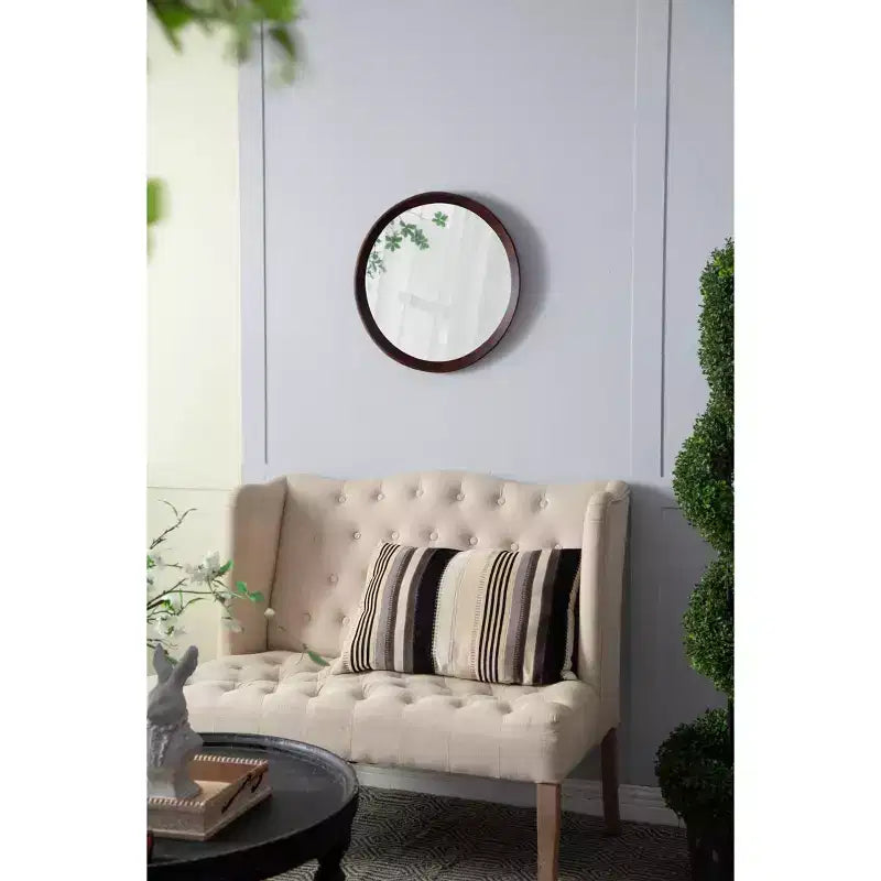 Miroir Mural Rond en Bois de Mangue de 20 Pouces