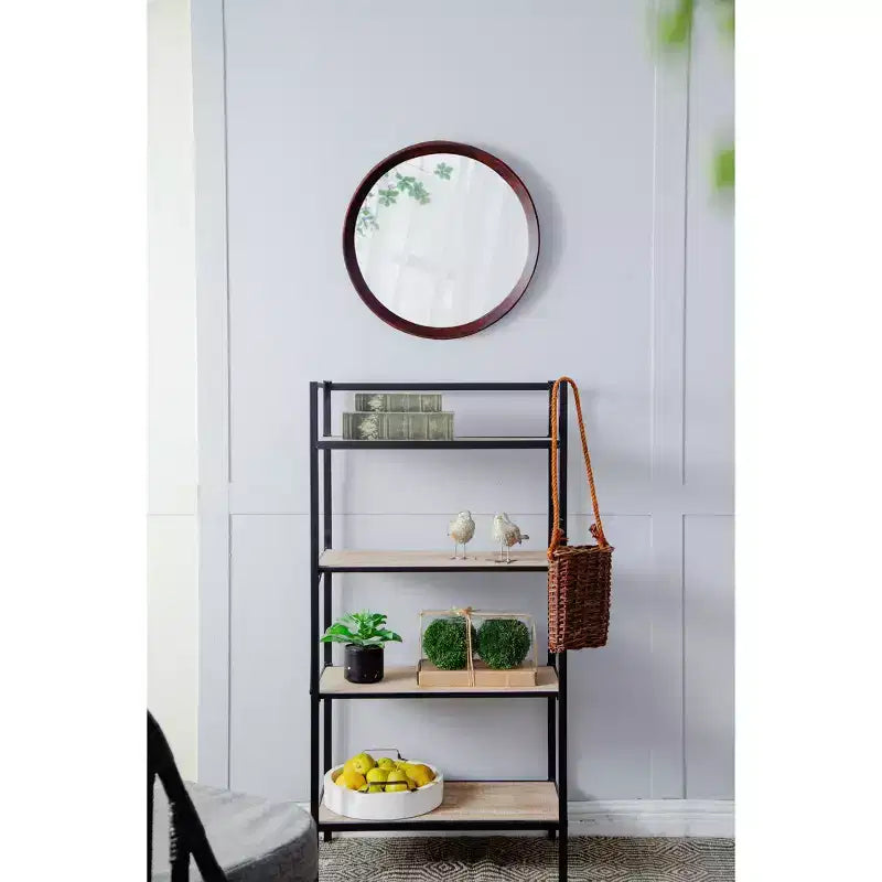 Miroir Mural Rond en Bois de Mangue de 20 Pouces