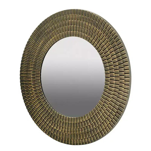 Miroir Mural Rond en Bois Or et Noir de 75 cm avec Texture Tressée