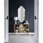 Miroir mural décoratif doré champagne de 22,4 x 48 pouces avec bords crantés