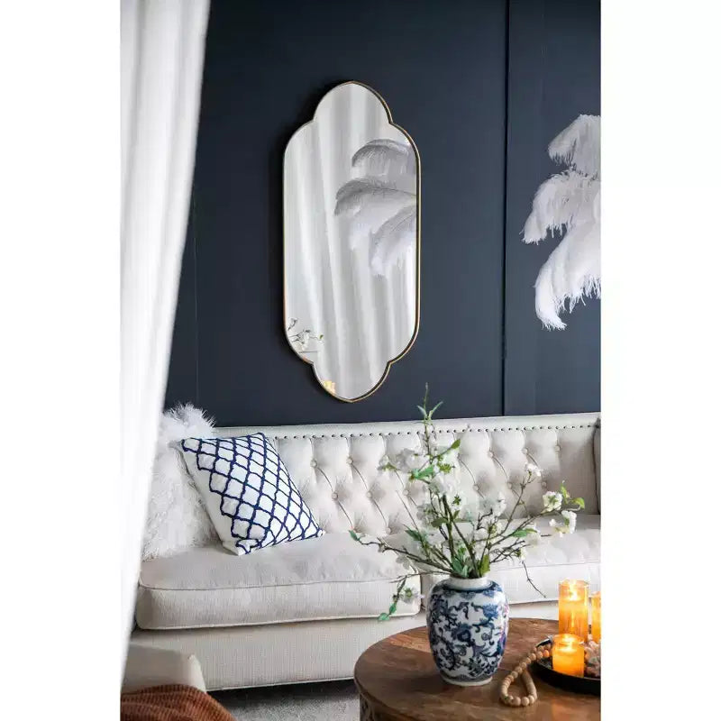 Miroir mural décoratif doré champagne de 22,4 x 48 pouces avec bords crantés