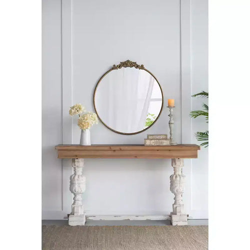 Miroir Mural Rond Doré 30 x 32 Pouces avec Cadre en Métal