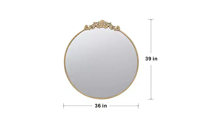 Miroir Mural Rond Doré 36 x 39 Pouces avec Cadre en Métal