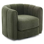 Modern Swivel Accent Chair, 360Rotating Barrel Armchair with Striped Backrest, Round Lounge Chair, Comfy Reading Chair for Bedroom Nursery, Green