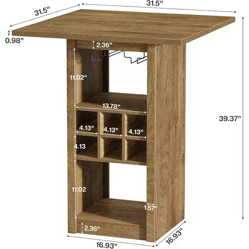 Table de bar carrée Lantine de 31,5 pouces, meuble de bar à hauteur de comptoir en bois à 4 niveaux avec porte-verres, porte-bouteilles et étagères de rangement pour bistro