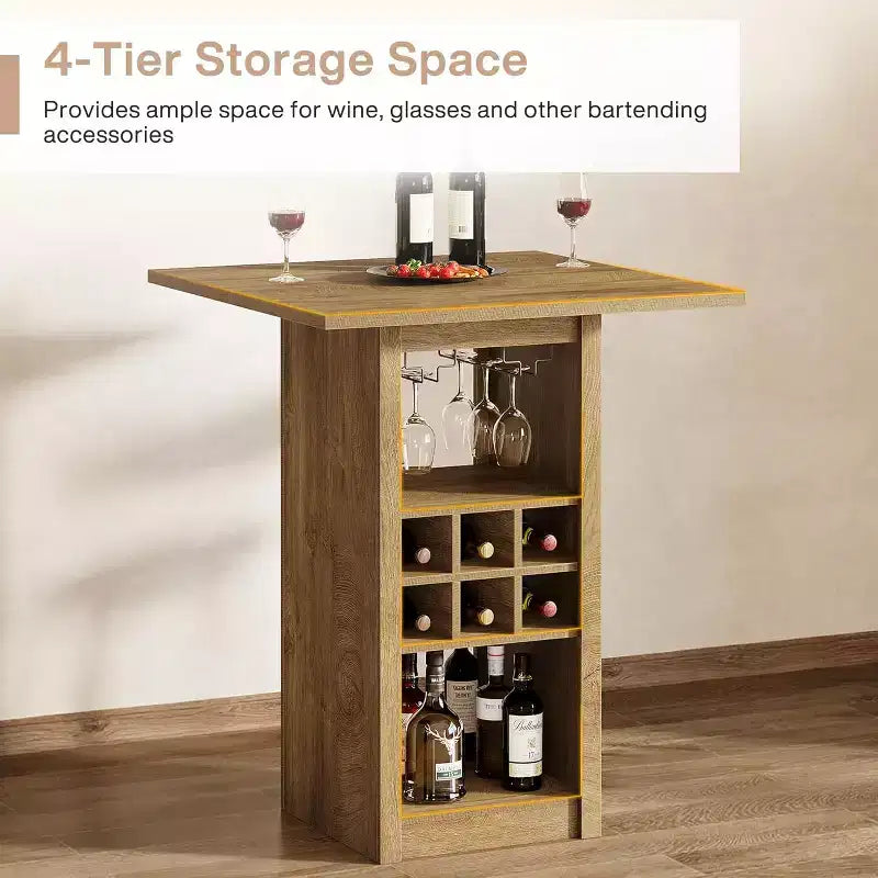 Table de bar carrée Lantine de 31,5 pouces, meuble de bar à hauteur de comptoir en bois à 4 niveaux avec porte-verres, porte-bouteilles et étagères de rangement pour bistro