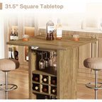 Table de bar carrée Lantine de 31,5 pouces, meuble de bar à hauteur de comptoir en bois à 4 niveaux avec porte-verres, porte-bouteilles et étagères de rangement pour bistro
