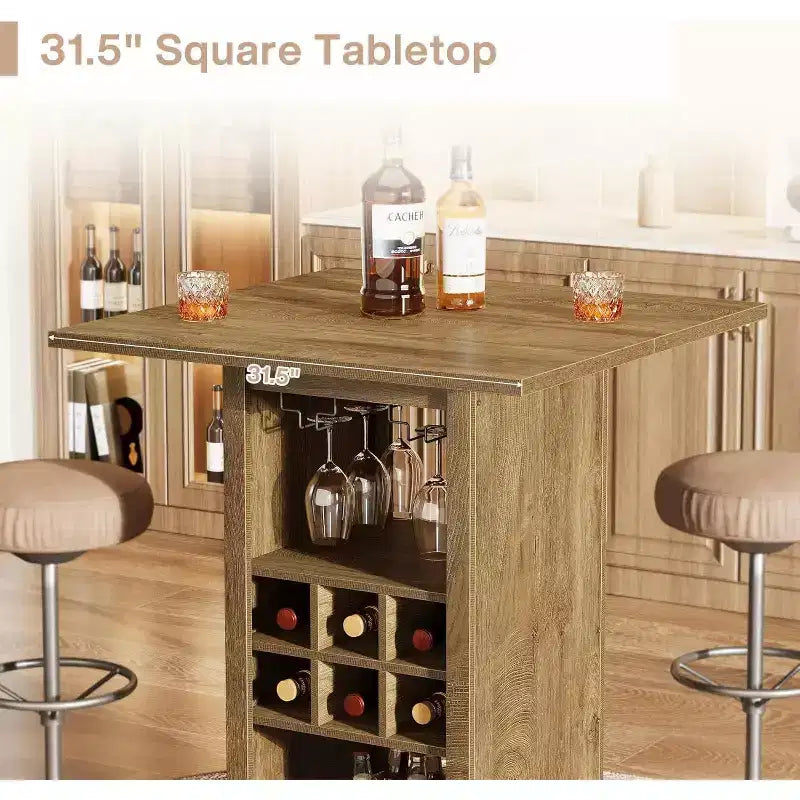 Table de bar carrée Lantine de 31,5 pouces, meuble de bar à hauteur de comptoir en bois à 4 niveaux avec porte-verres, porte-bouteilles et étagères de rangement pour bistro