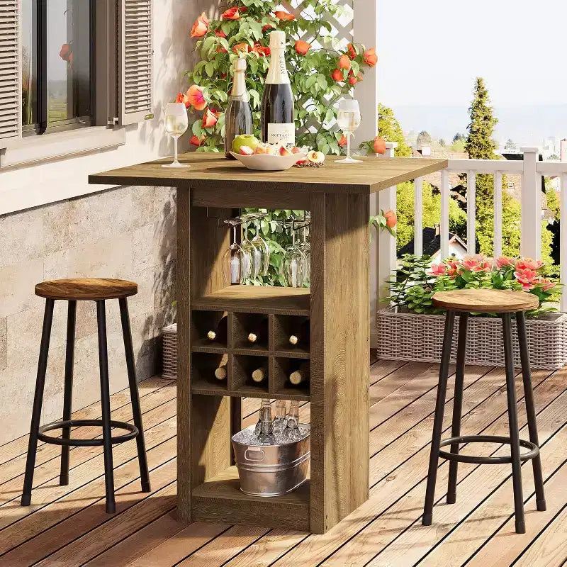 Table de bar carrée Lantine de 31,5 pouces, meuble de bar à hauteur de comptoir en bois à 4 niveaux avec porte-verres, porte-bouteilles et étagères de rangement pour bistro