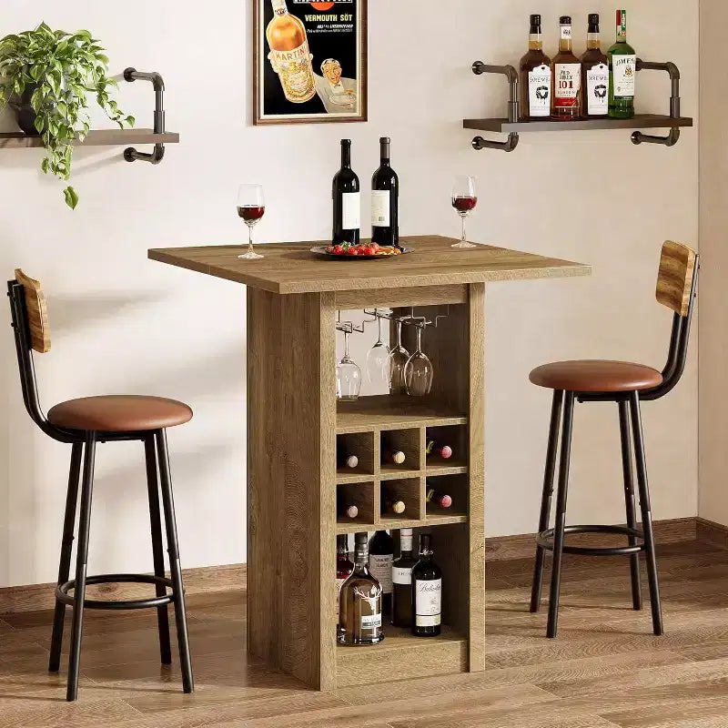 Table de bar carrée Lantine de 31,5 pouces, meuble de bar à hauteur de comptoir en bois à 4 niveaux avec porte-verres, porte-bouteilles et étagères de rangement pour bistro