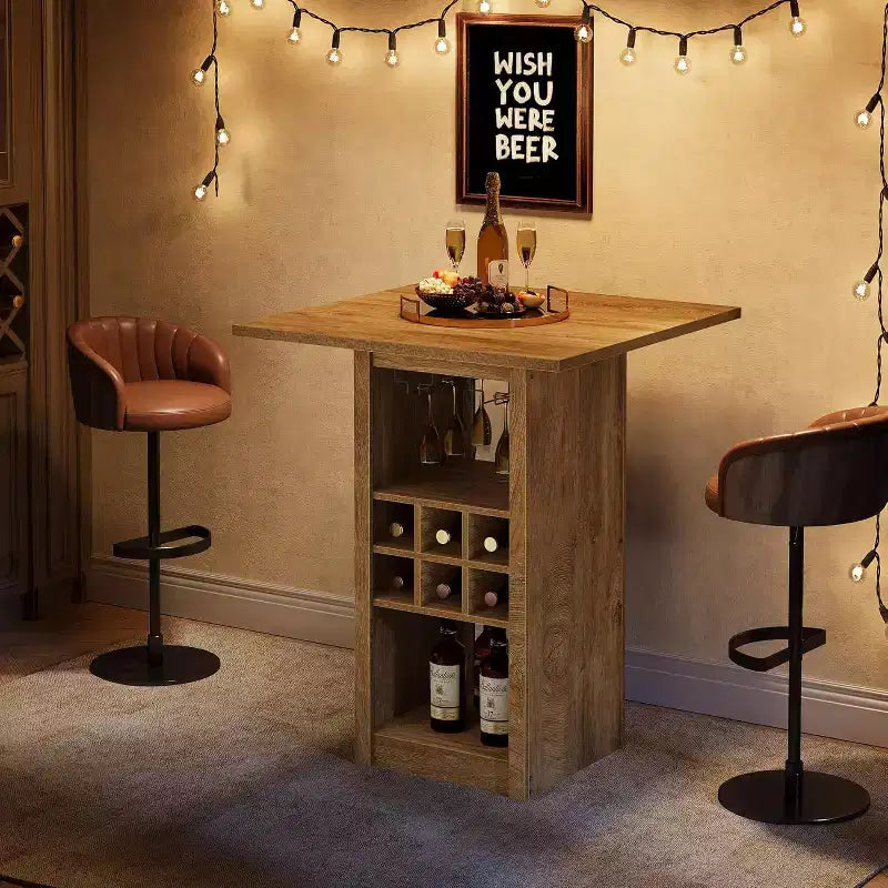 Table de bar carrée Lantine de 31,5 pouces, meuble de bar à hauteur de comptoir en bois à 4 niveaux avec porte-verres, porte-bouteilles et étagères de rangement pour bistro