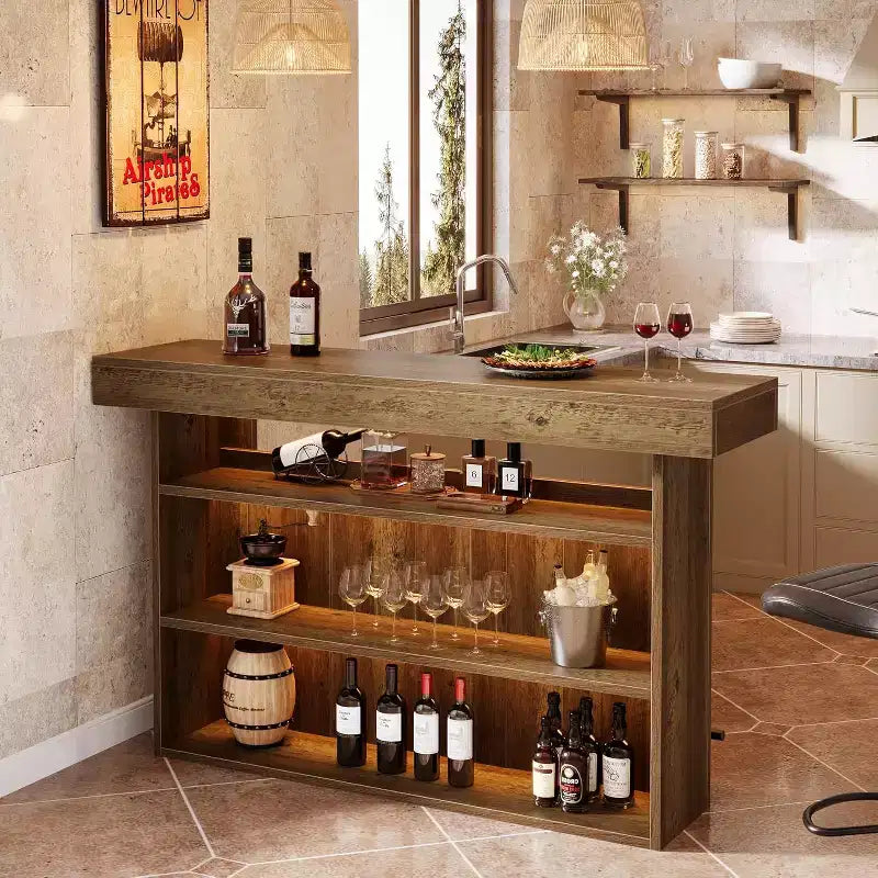 Table de bar Lantine 63, table de pub de hauteur comptoir à 4 niveaux, meuble de bar moderne, meuble à liqueurs pour bar à café pour cuisine, bistrot