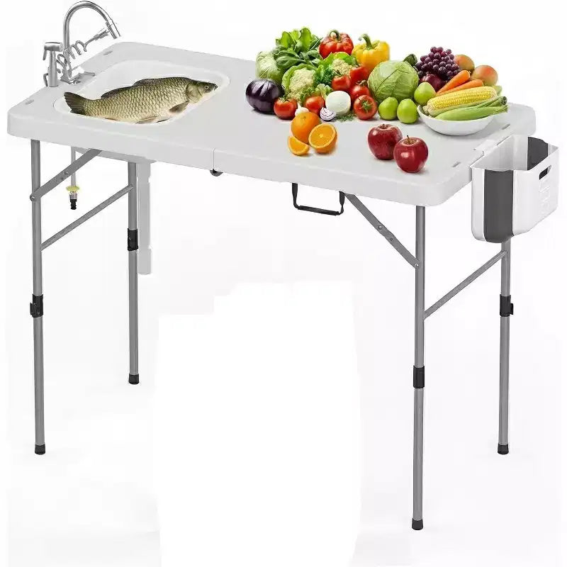 Table de nettoyage de poisson pliante avec évier pliable, table de camping portable et station de nettoyage de poisson, évier de camping avec tuyau de vidange de robinet et pulvérisateur