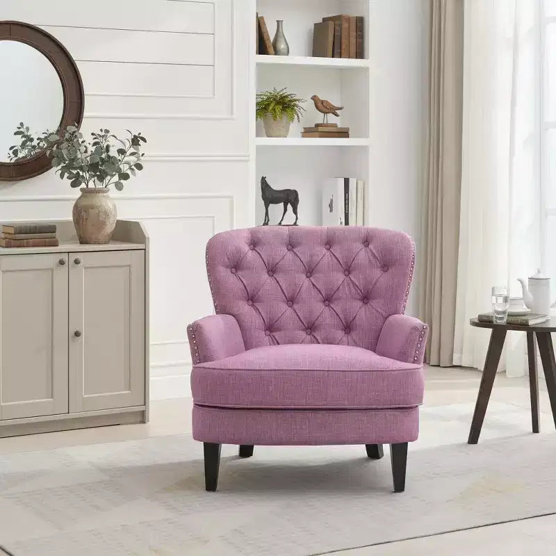 Fauteuil de relaxation touffeté Polibi avec dossier incurvé et clous décoratifs