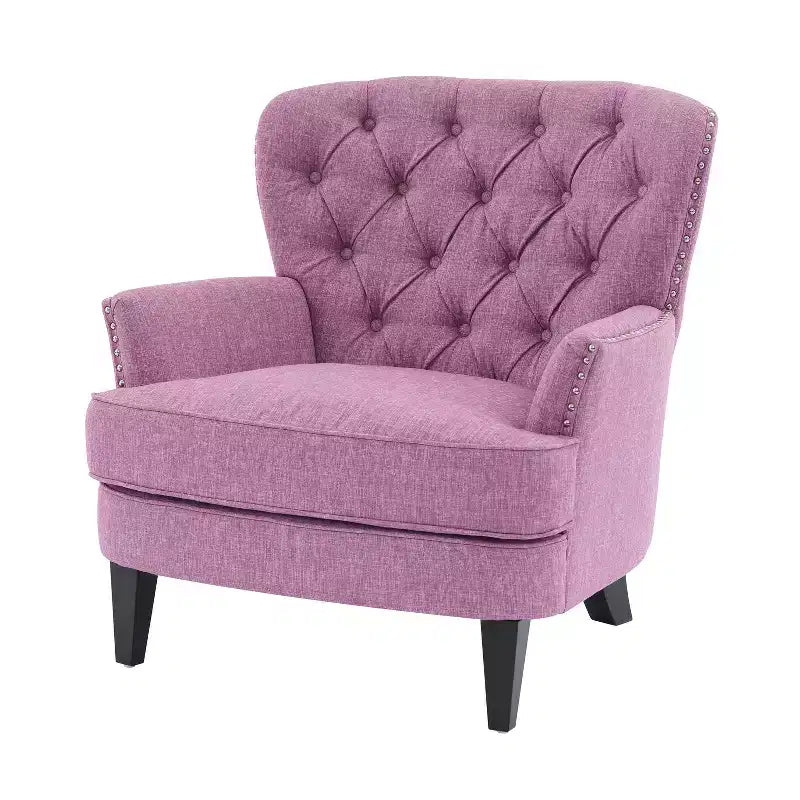 Fauteuil de relaxation touffeté Polibi avec dossier incurvé et clous décoratifs