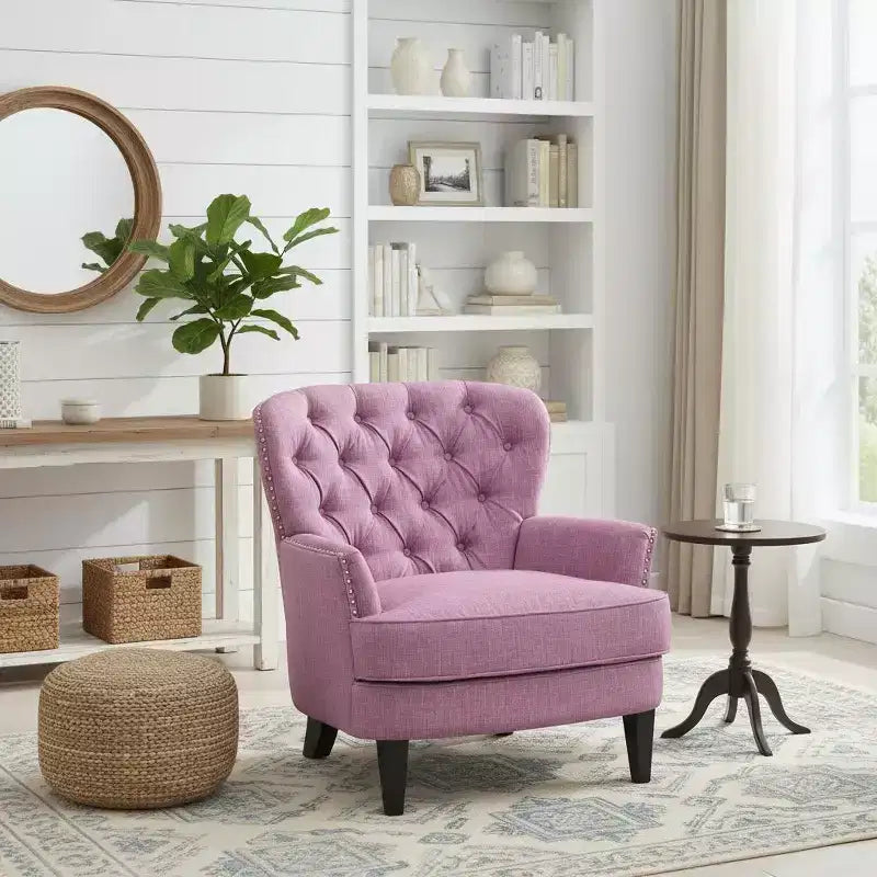 Fauteuil de relaxation touffeté Polibi avec dossier incurvé et clous décoratifs