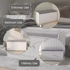 Banc de rangement pour chaussures à 2 niveaux avec coussin rembourré, banc d'entrée avec portes coulissantes et étagère réglable pour salon et chambre