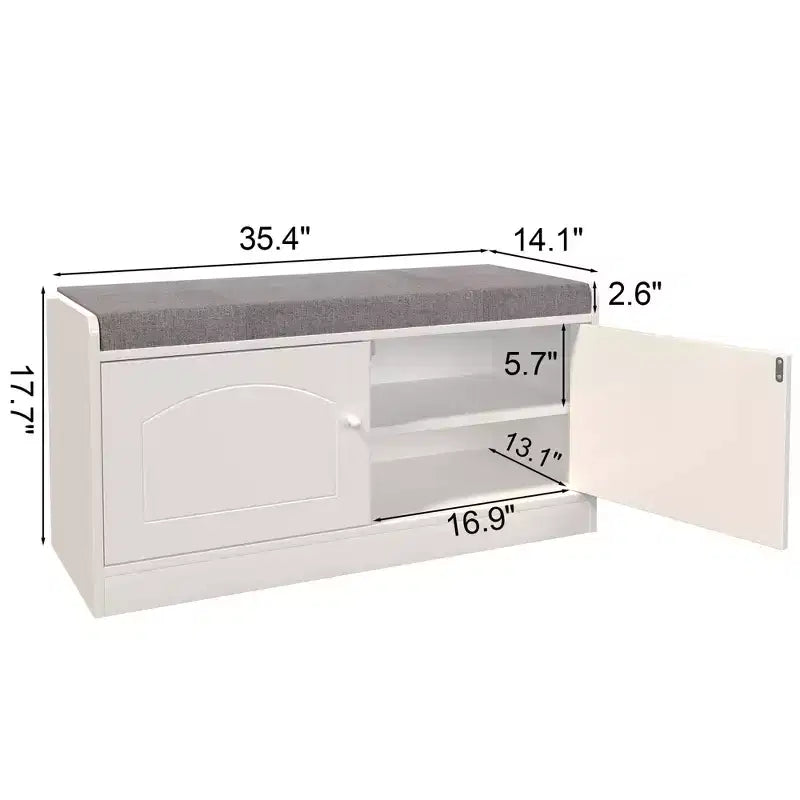 Banc de rangement pour chaussures à 2 niveaux avec coussin rembourré, banc d'entrée avec portes coulissantes et étagère réglable pour salon et chambre