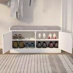 Banc de rangement pour chaussures à 2 niveaux avec coussin rembourré, banc d'entrée avec portes coulissantes et étagère réglable pour salon et chambre