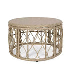 Table basse, table d'appoint ronde avec plateau en osier tressé, table de canapé en rotin pour patio avec design en boucle pour jardin, cour arrière