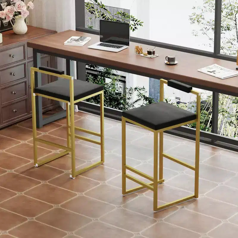 Okak Lot de 2 tabourets de bar modernes en velours rembourrés avec repose-pieds et base robuste, chaises de salle à manger hauteur comptoir rembourrées