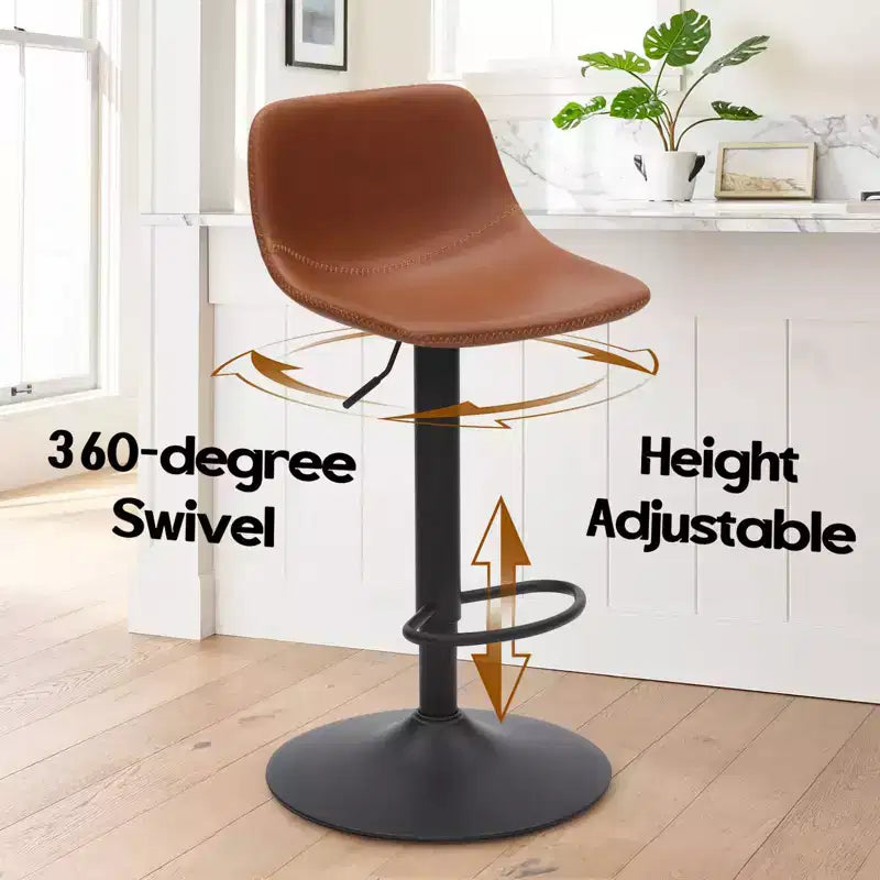 Okak Lot de 2 petits tabourets de bar modernes en cuir PU rembourrés avec dossier et base robuste, chaises pivotantes réglables en hauteur