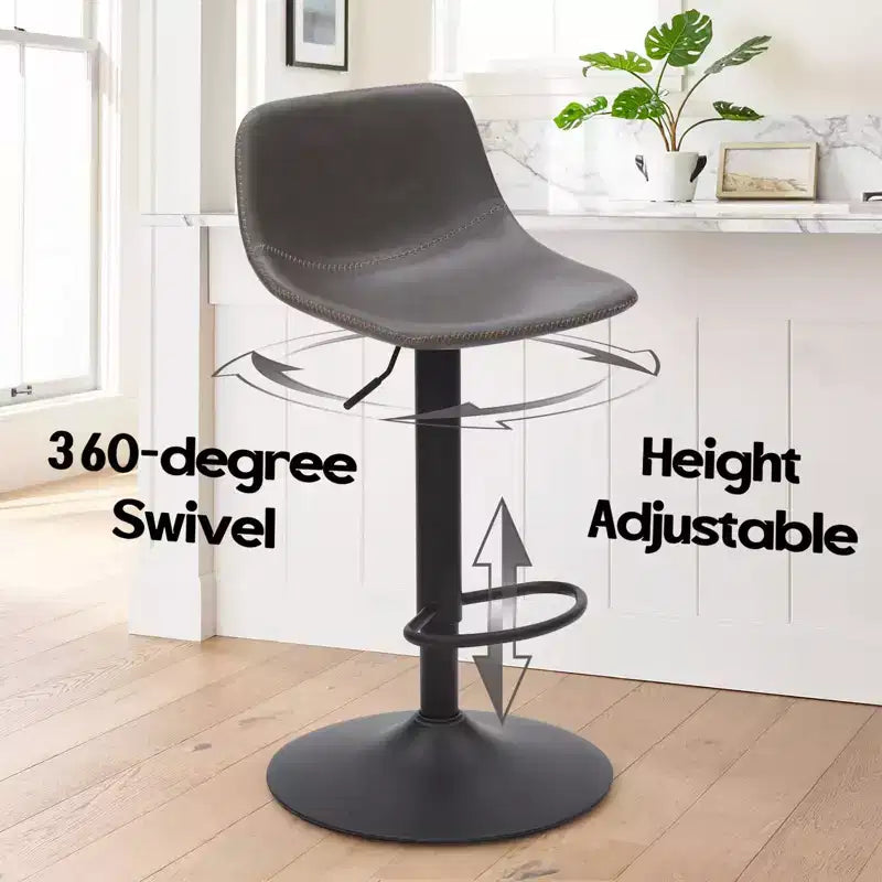 Okak Lot de 2 petits tabourets de bar modernes en cuir PU rembourrés avec dossier et base robuste, chaises pivotantes réglables en hauteur