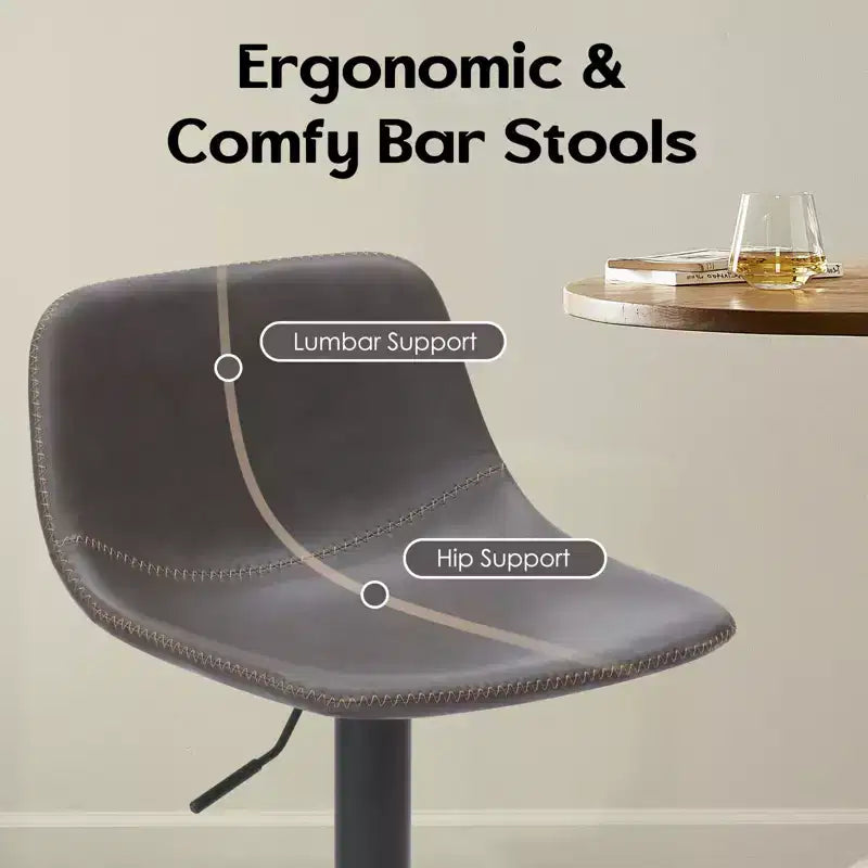 Okak Lot de 2 petits tabourets de bar modernes en cuir PU rembourrés avec dossier et base robuste, chaises pivotantes réglables en hauteur