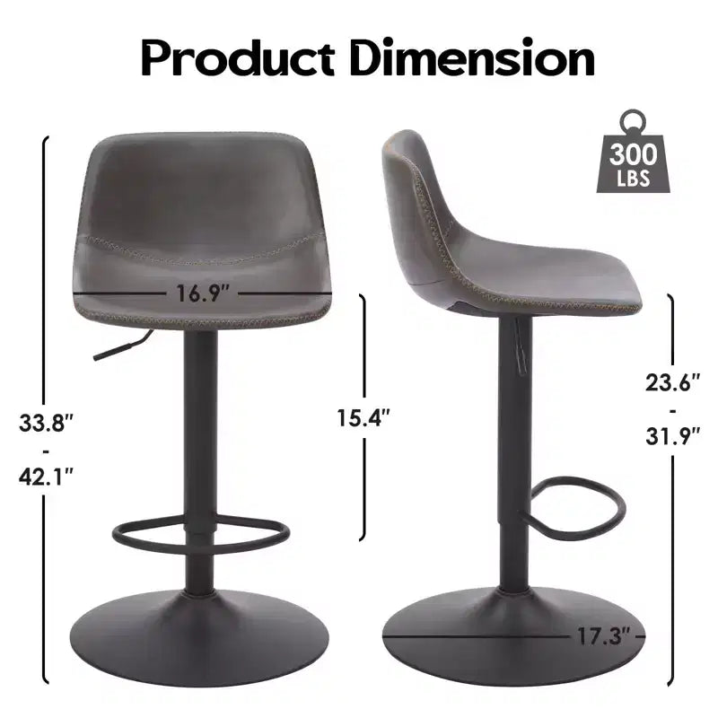 Okak Lot de 2 petits tabourets de bar modernes en cuir PU rembourrés avec dossier et base robuste, chaises pivotantes réglables en hauteur