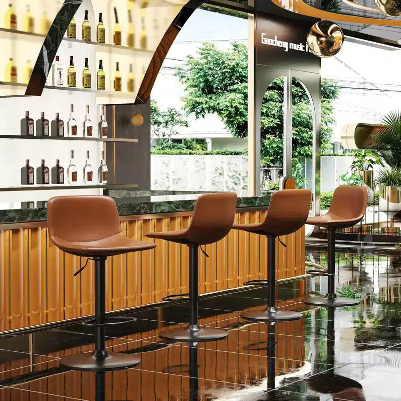 Okak Lot de 2 petits tabourets de bar modernes en cuir PU rembourrés avec dossier et base robuste, chaises pivotantes réglables en hauteur