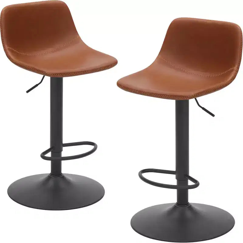 Okak Lot de 2 petits tabourets de bar modernes en cuir PU rembourrés avec dossier et base robuste, chaises pivotantes réglables en hauteur