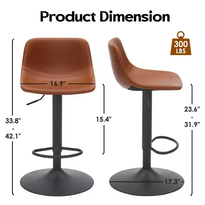 Okak Lot de 2 petits tabourets de bar modernes en cuir PU rembourrés avec dossier et base robuste, chaises pivotantes réglables en hauteur