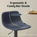 Okak Lot de 2 petits tabourets de bar modernes en cuir PU rembourrés avec dossier et base robuste, chaises pivotantes réglables en hauteur