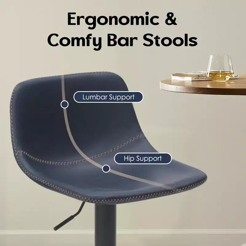 Okak Lot de 2 petits tabourets de bar modernes en cuir PU rembourrés avec dossier et base robuste, chaises pivotantes réglables en hauteur