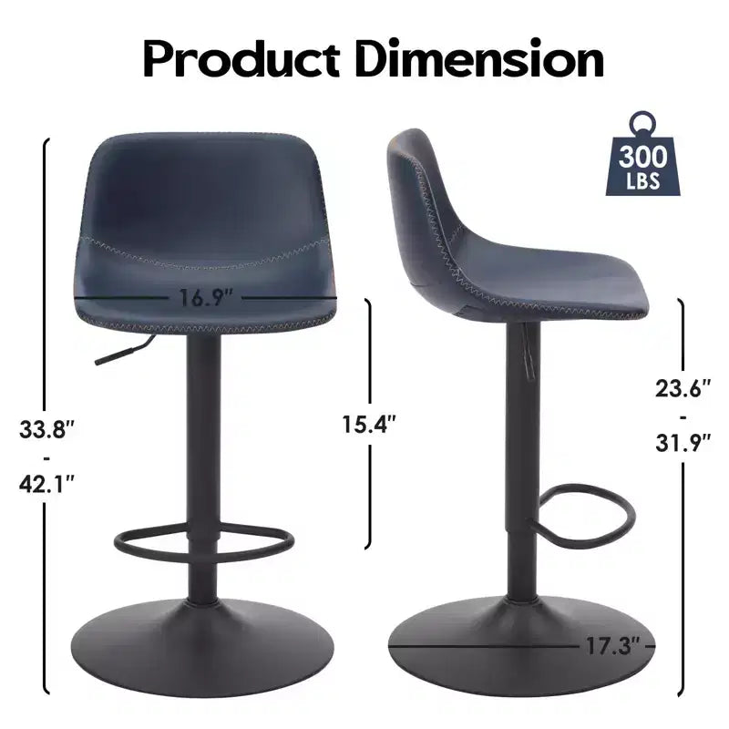 Okak Lot de 2 petits tabourets de bar modernes en cuir PU rembourrés avec dossier et base robuste, chaises pivotantes réglables en hauteur