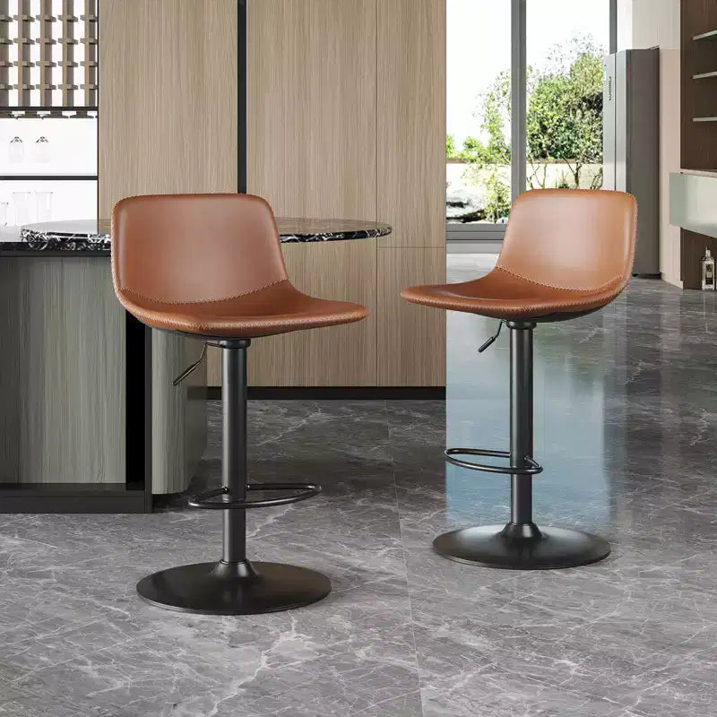 Okak Modern Set of 2 Small PU Leather Padded Bar Stools with Back & Sturdy Base,Adjustable Counter Height Swivel Chairs