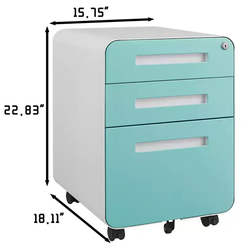 Meuble de classement métallique sécurisé à 3 tiroirs avec serrure, livré entièrement assemblé, mobile, pour dossiers A4/Lettre/Légal, à placer sous le bureau, 5 roulettes