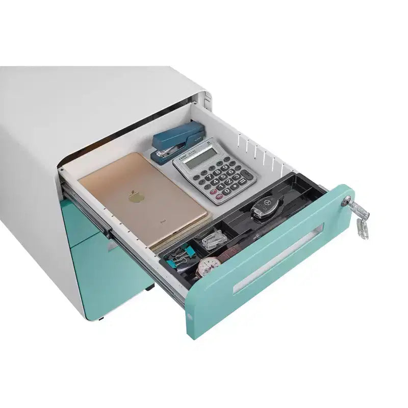 Meuble de classement métallique sécurisé à 3 tiroirs avec serrure, livré entièrement assemblé, mobile, pour dossiers A4/Lettre/Légal, à placer sous le bureau, 5 roulettes