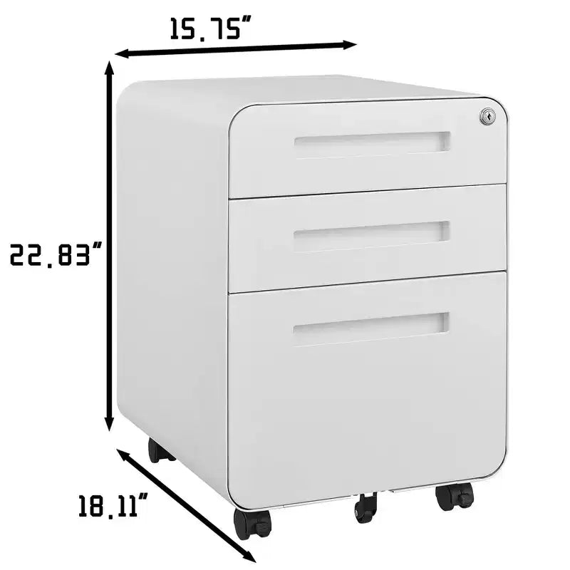 Meuble de classement métallique sécurisé à 3 tiroirs avec serrure, livré entièrement assemblé, mobile, pour dossiers A4/Lettre/Légal, à placer sous le bureau, 5 roulettes