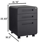 Meuble de classement métallique sécurisé à 3 tiroirs avec serrure, livré entièrement assemblé, mobile, pour dossiers A4/Lettre/Légal, à placer sous le bureau, 5 roulettes