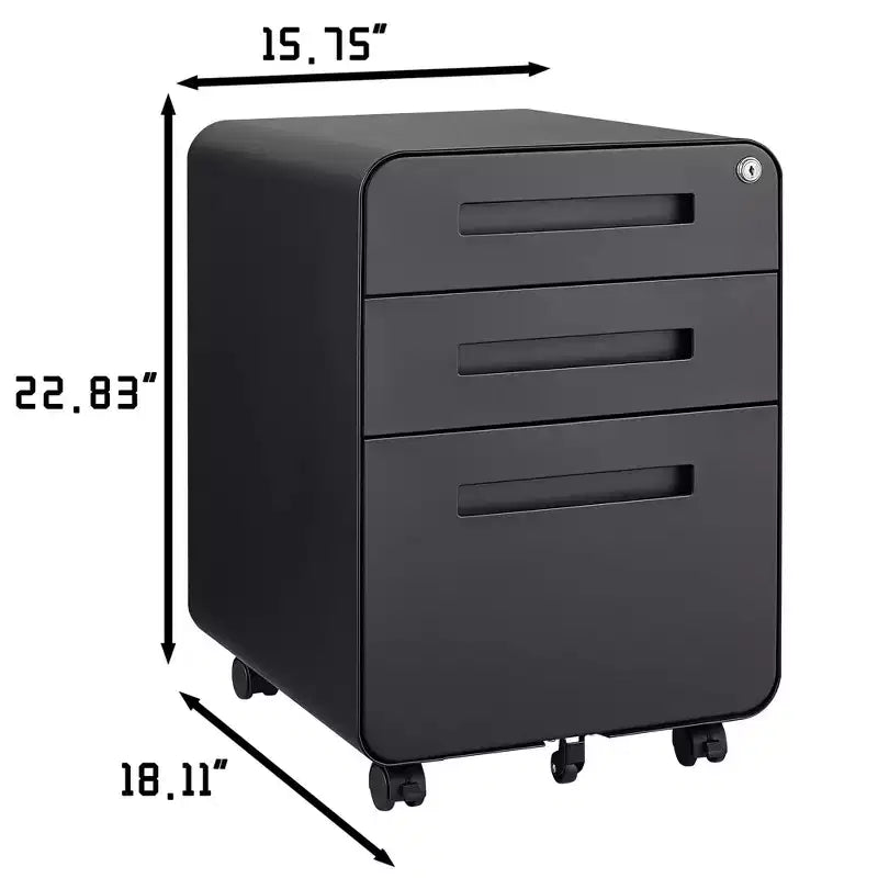 Meuble de classement métallique sécurisé à 3 tiroirs avec serrure, livré entièrement assemblé, mobile, pour dossiers A4/Lettre/Légal, à placer sous le bureau, 5 roulettes